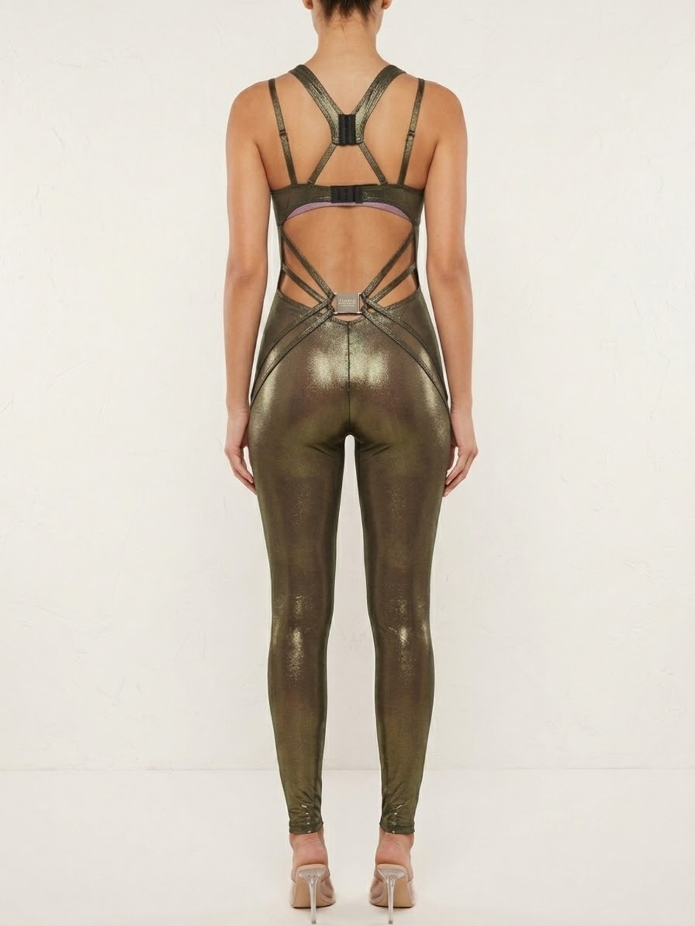 Savage X Fenty Metallic Foil Sheer Mesh Underwire Catsuit Olive Green Size S